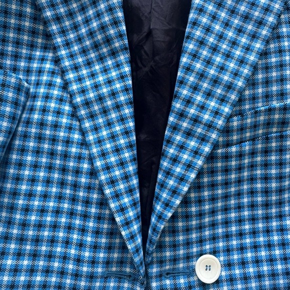 ZARA Woman’s Blue Checkered Cropped Blazer - Picture 3 of 9